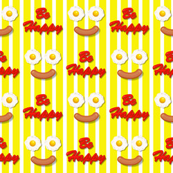 Fried egg and sausage in smiling face pattern vector