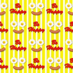 fried egg and sausage in smiling face pattern vector