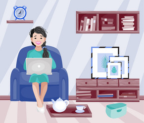 home office woman working at freelancer vector