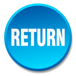 Return blue round flat isolated push button vector
