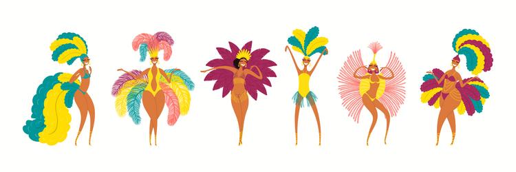Dancers in carnival costumes bikini feathers vector