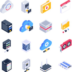 set data server management isometric icons vector