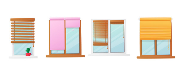 set windows with jalousie shutter curtains vector image