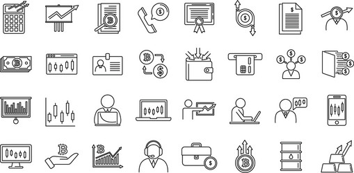 Trader icons set outline style vector