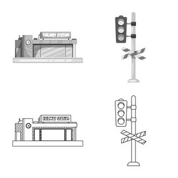 isolated object of train and station icon set vector image