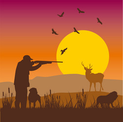 Sunset Hunting Silhouettes Vector Image
