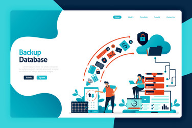 Backup database landing page design secure vector