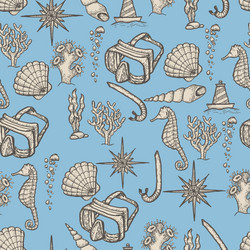 Diving hand drawing seamless pattern vector