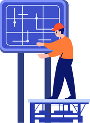 hand drawn engineer installing solar cells vector image