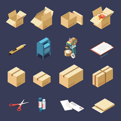 Cardboard boxes isometric set vector