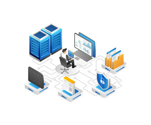 Data center isometric concept with server room vector