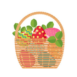 Easter icon with basket full of colored eggs vector