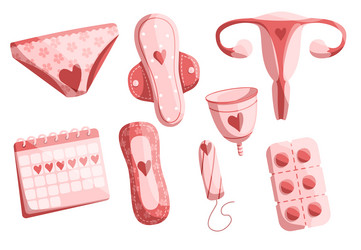 hand drawn objects on the menstruation theme vector image