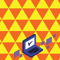 Mail envelopes around laptop with check mark vector
