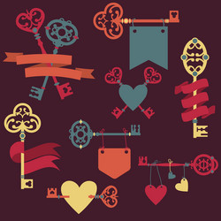 Set with vintage keys ribbons and hearts can vector