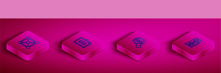 set isometric line blockchain technology mining vector image