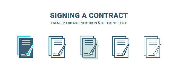 signing a contract icon in 5 different style vector image