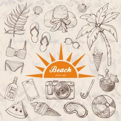 Summer set of doodle hand drawn objects isolated vector