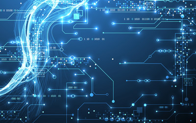 abstract data wave with futuristic circuit lines vector image