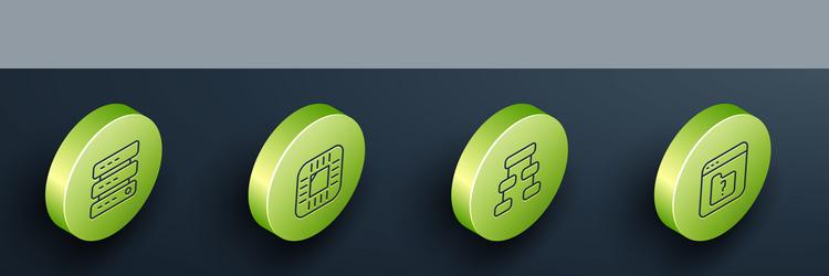 set isometric line server data web hosting vector image