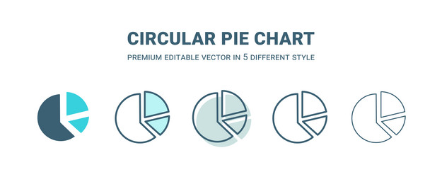 Circular pie chart icon in 5 different style vector