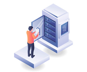 man is maintaining the health of server vector image
