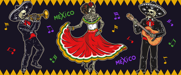 mariachi performance horizontal colorful banner Vector Image