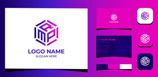 template logo creative initial r p m with cubic vector image