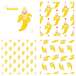 Banana character and set of patterns vector