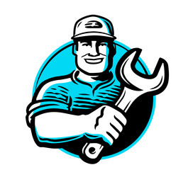 construction work repair service logo or emblem Vector Image