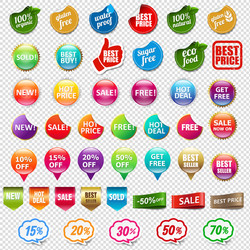 Sale and discount labels set isolated transparent vector