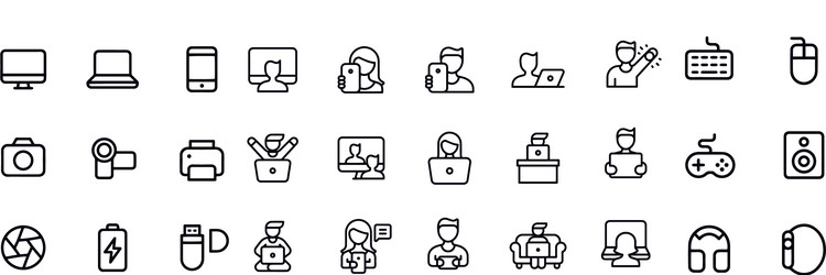 digital technology line icons set design vector