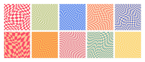 groovy checkered pattern colorful distorted tiled vector image