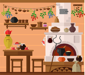 Interior russian village house with russian Vector Image