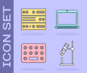 Set test tube flask on fire server data web vector