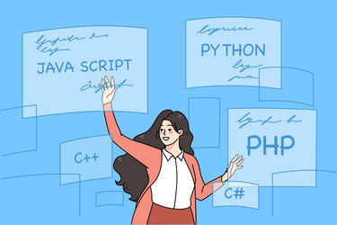 Woman coder programming with computer languages vector