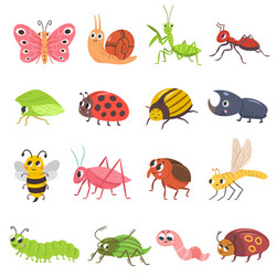 Funny cartoon insects and bugs isolated Royalty Free Vector