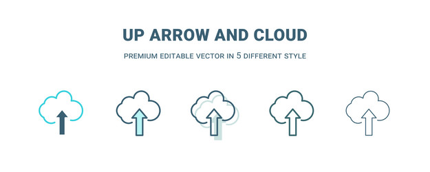 up arrow and cloud icon in 5 different style vector