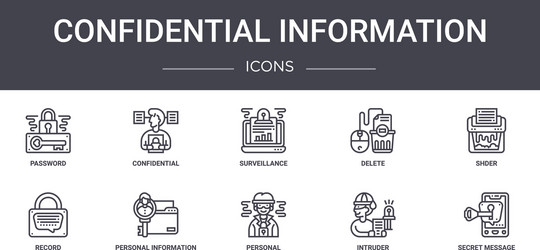 Confidential information concept line icons set vector