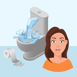 littering toilet clogged and water splash vector