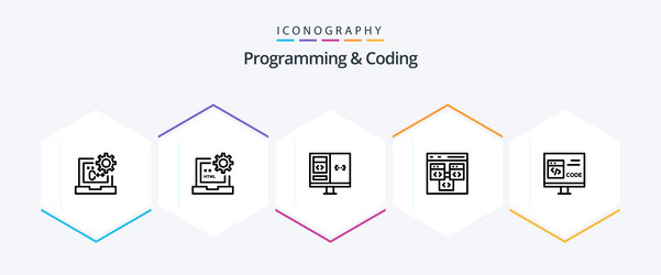 programming and coding 25 line icon pack vector image