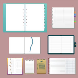 Set of open realistic notebooks with pages diary vector