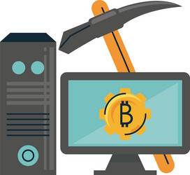 Bitcoin mining from computer and pick tool vector