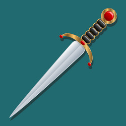 Dagger inlaid blade handle gold and red stones vector