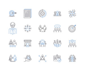 project management tutorial line icons collection vector