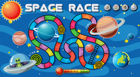 Snake and ladders game template with space theme vector