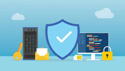 Network security concept with shield and padlock vector