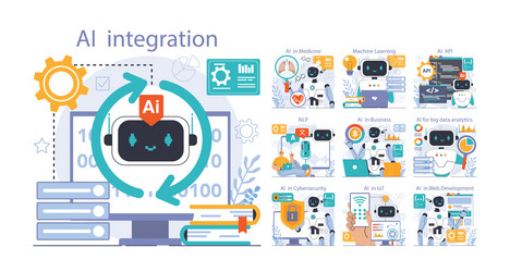ai integration set artificial intelligence vector image