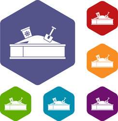 sandbox with bucket and shovel icons set vector image