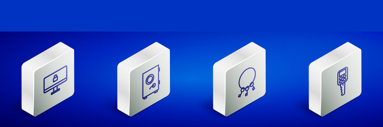 Set isometric line lock on computer monitor safe vector